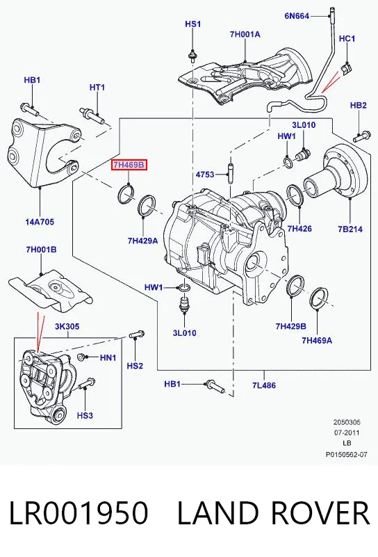 LR001950 Land Rover Retén del semieje delantero derecho