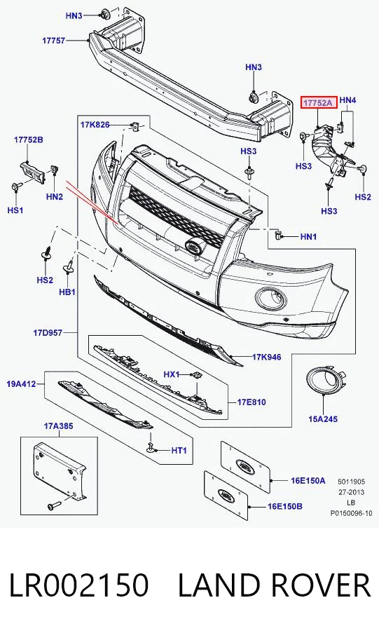 Soporte de parachoques delantero izquierdo LR002150 LAND ROVER