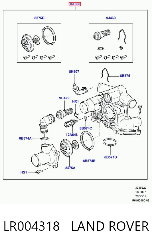LR004318 Land Rover Caja del termostato