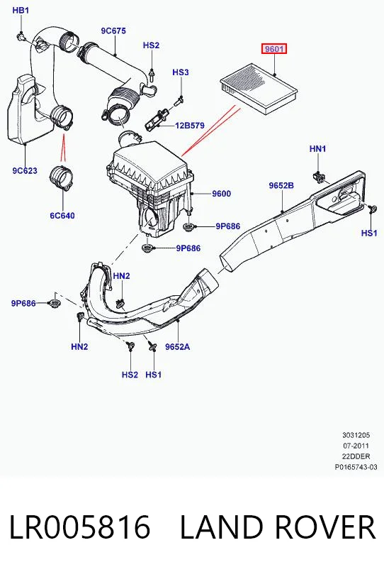 LR005816 Land Rover Filtro de aire de motor