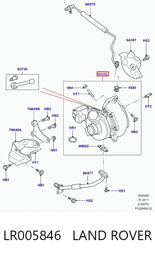 LR005846 Land Rover Turbo para motor