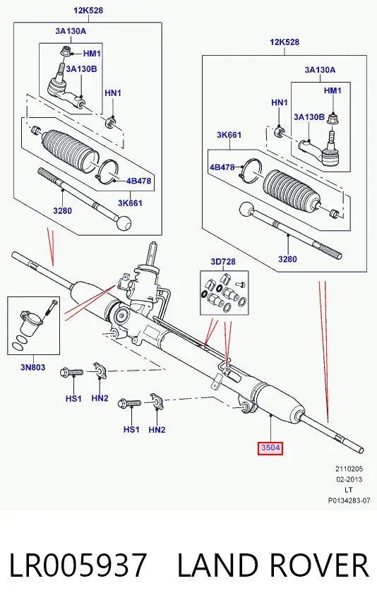 LR005937 Land Rover Cremallera caja de direccion