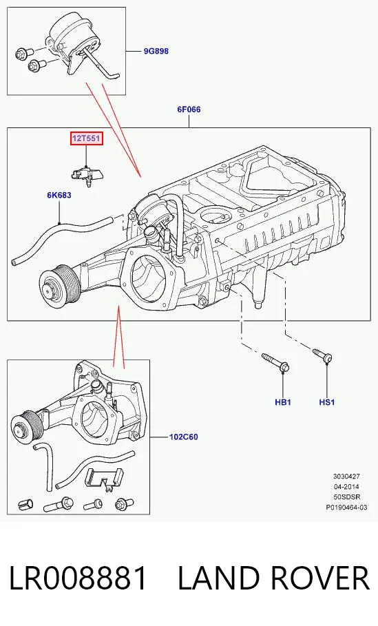 LR008881 Land Rover Sensor, presión colector de admisión 