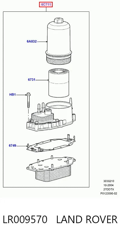 LR009570 Land Rover Portafiltro de aceite