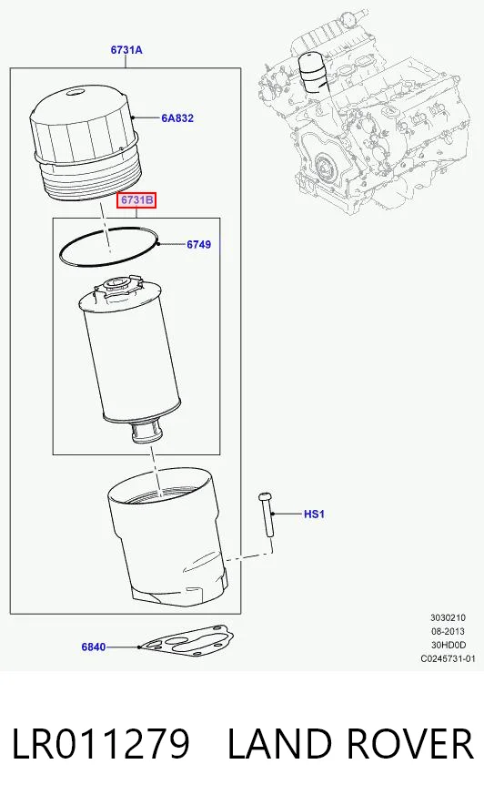 LR011279 Land Rover Filtro aceite
