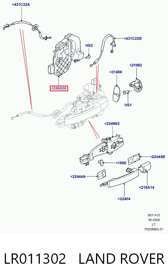 LR011302 Land Rover Cerradura de la puerta trasera derecha