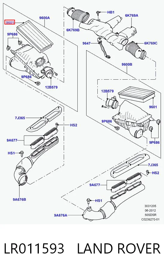 LR011593 Land Rover Filtro de aire de motor