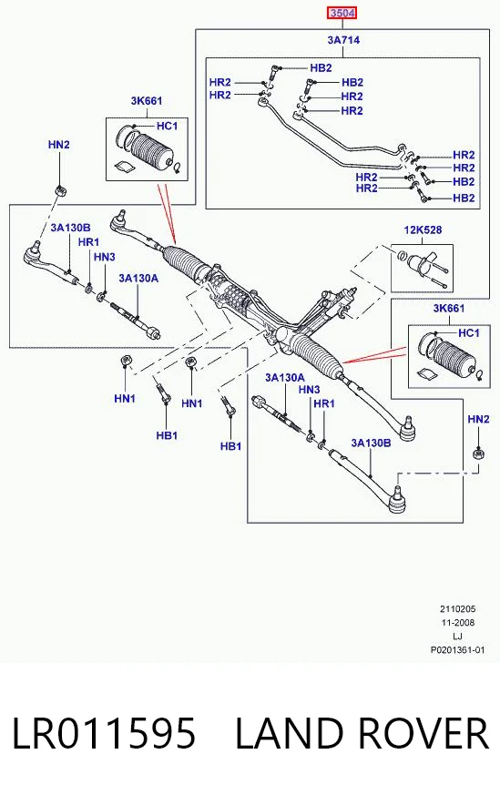 LR011595 Land Rover Cremallera caja de direccion