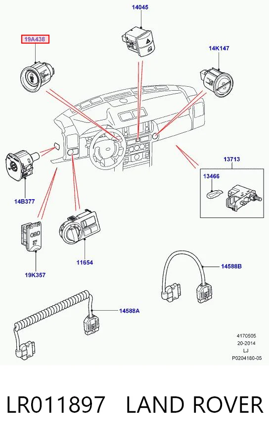 LR011897 Land Rover Botón de arranque del motor