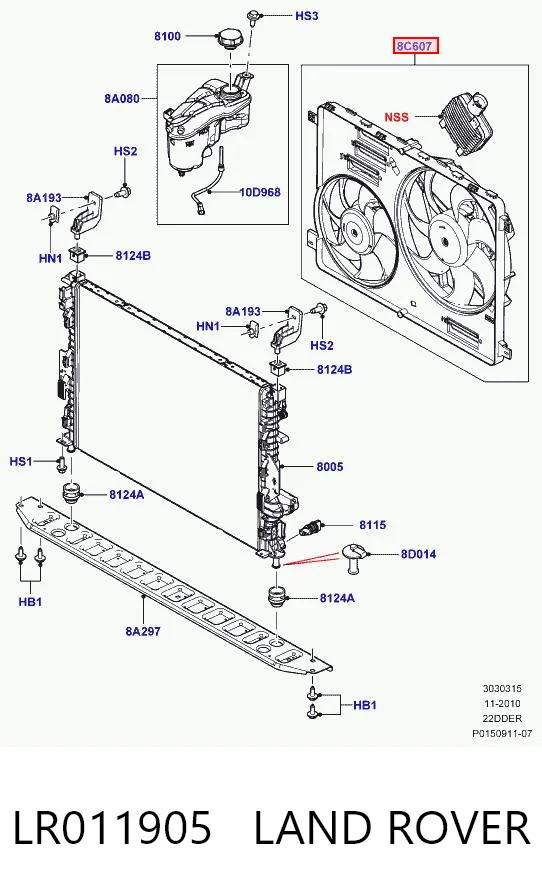 LR011905 Land Rover Ventilador de refrigeración del motor