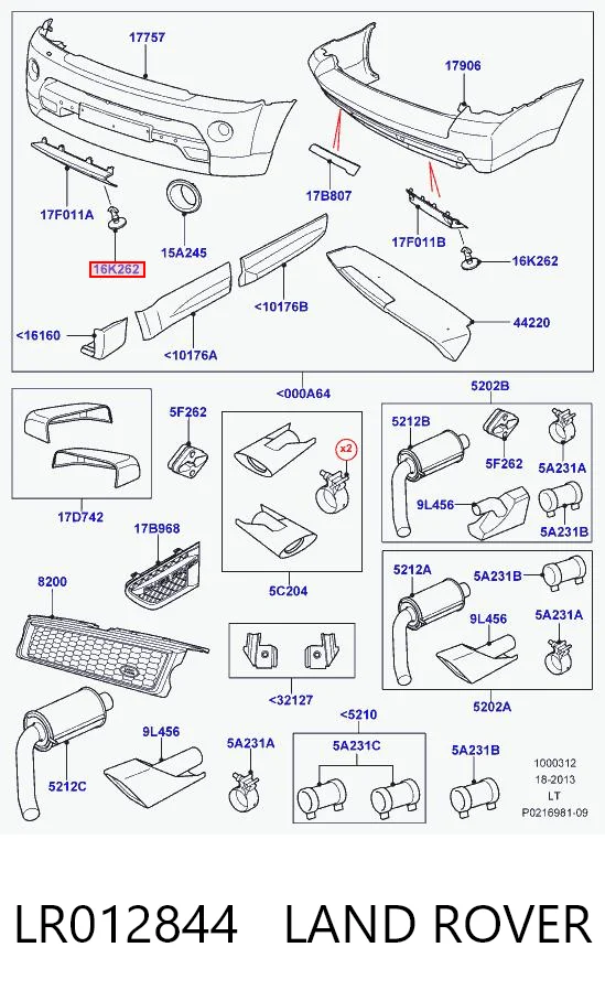 LR012844 Land Rover Clips de montaje parachoques delantero