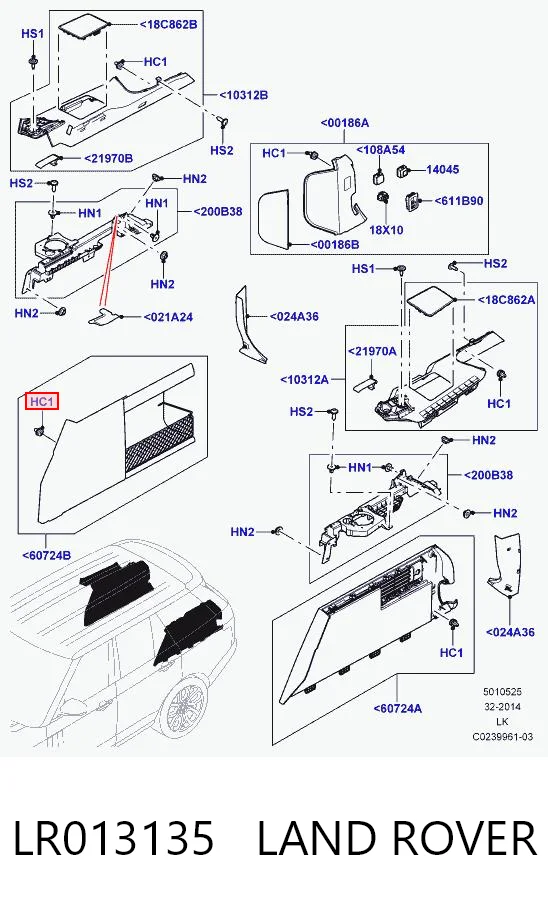 LR013135 Land Rover Pistón de fijación del revestimiento de la puerta