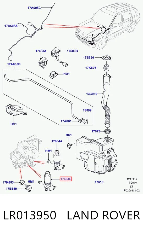 LR013950 Land Rover Bomba-motor de lavafaros