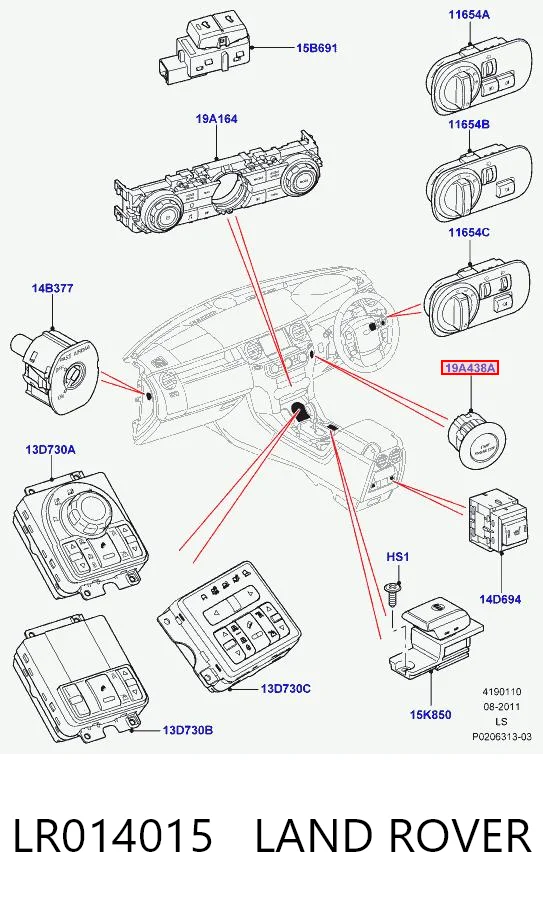 LR014015 Land Rover Botón de arranque del motor