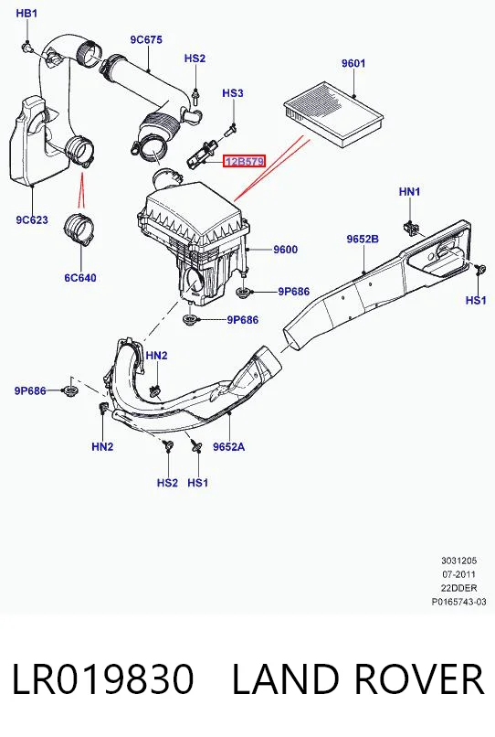LR019830 Land Rover Sensor de flujo de aire