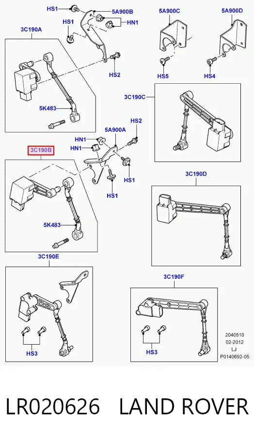 LR020626 Land Rover Sensor de nivel de carrocería delantero izquierdo