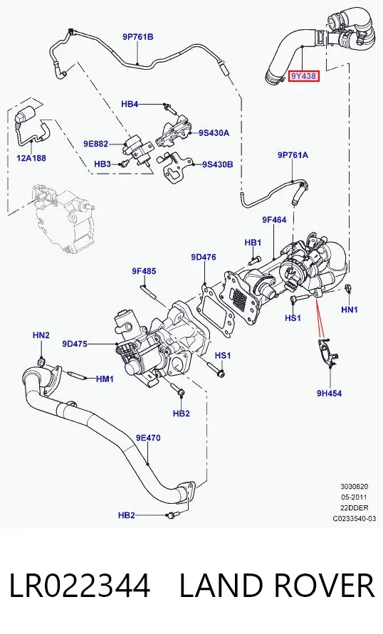 Tubo del sistema de recirculación de gases de escape EGR LR022344 LAND ROVER