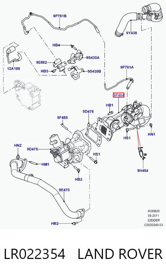 LR022354 Land Rover Enfriador de recirculación de gases de escape EGR
