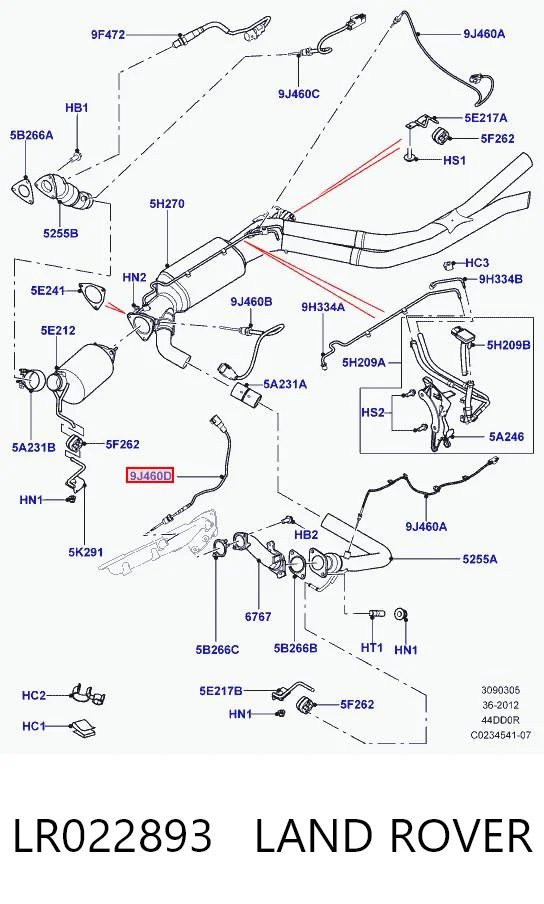 Sensor de temperatura de gases de escape antes del catalizador LR022893 LAND ROVER