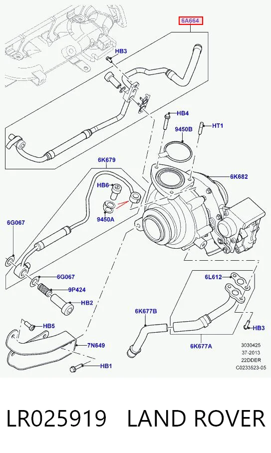 Manguera de retorno de refrigerante del turbocompresor LR025919 LAND ROVER
