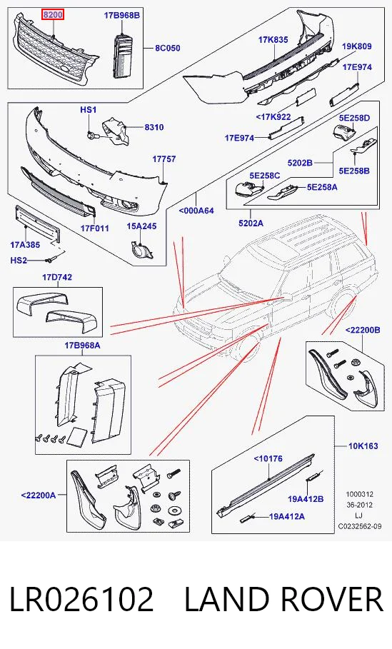 Rejilla de radiador LR026102 LAND ROVER