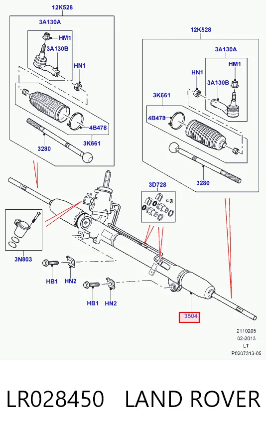 LR028450 Land Rover Cremallera caja de direccion