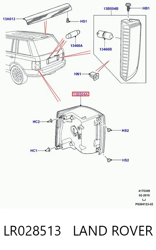 LR028513 Land Rover Piloto trasero derecho