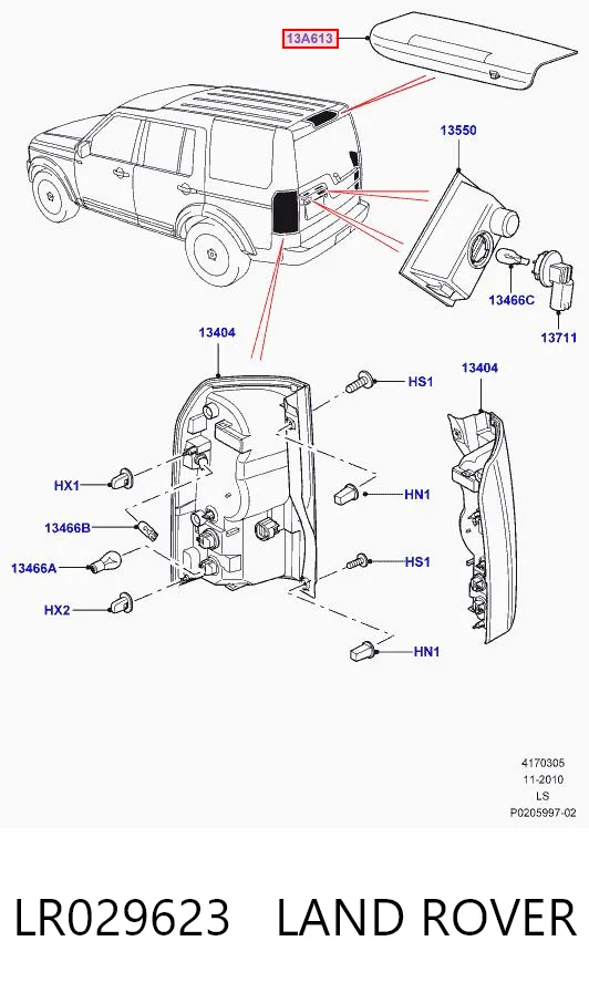 LR029623 Land Rover Luz central de freno