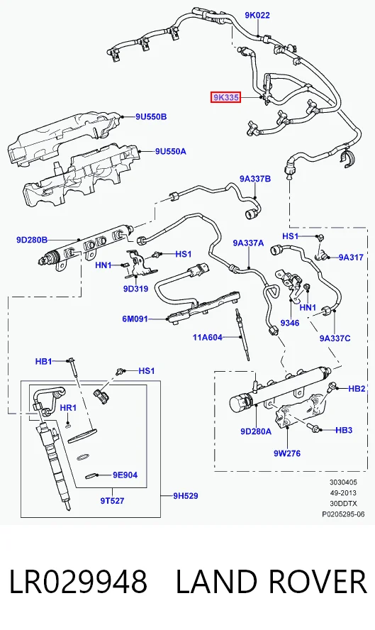 LR029948 Land Rover Tubo flexible, combustible de fuga 