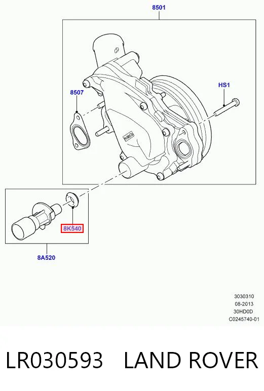 LR030593 Land Rover Junta de bomba de agua