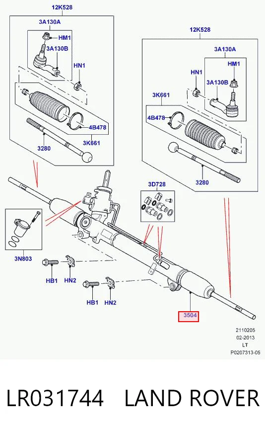 LR031744 Land Rover Cremallera caja de direccion