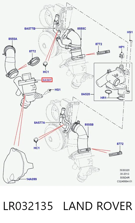 LR032135 Land Rover Caja del termostato