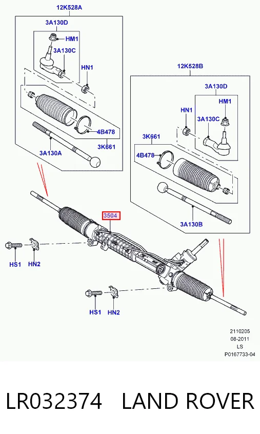 LR032374 Land Rover Cremallera caja de direccion