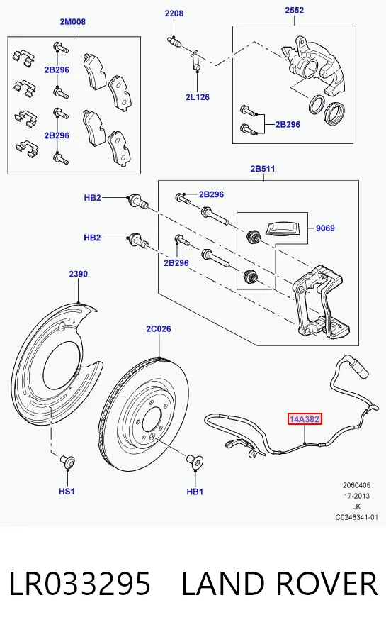 LR033295 Land Rover Sensor de desgaste de pastillas de freno trasero