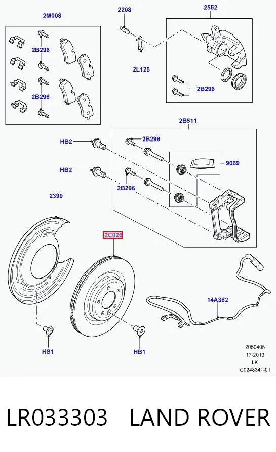 LR033303 Land Rover Freno de disco trasero