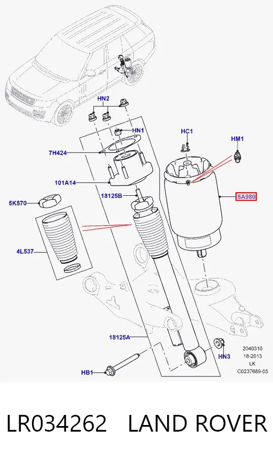 LR034262 Land Rover Bolsa de aire del eje trasero