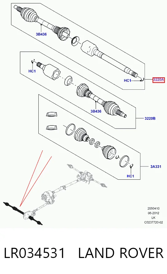LR034531 Land Rover Semieje delantero derecho