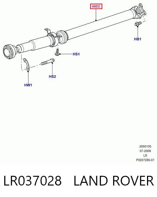 LR037028 Land Rover Árbol cardán trasero completo
