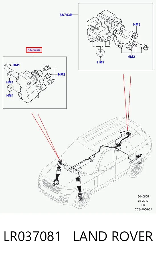 LR037081 Land Rover Bloque de válvulas de suspensión regulable delantero