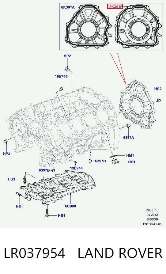 LR037954 Land Rover Anillo retén cigüeñal