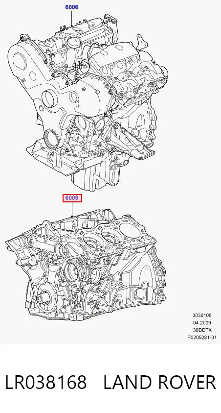LR038168 Land Rover Bloque de cilindros del motor