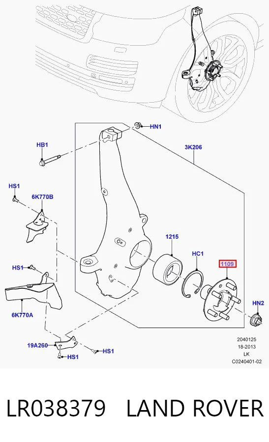 LR038379 Land Rover Cubo delantero