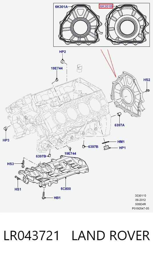 LR043721 Land Rover Anillo retén cigüeñal