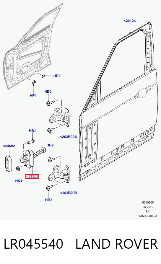LR045540 Land Rover Limitador de apertura de puerta delantera