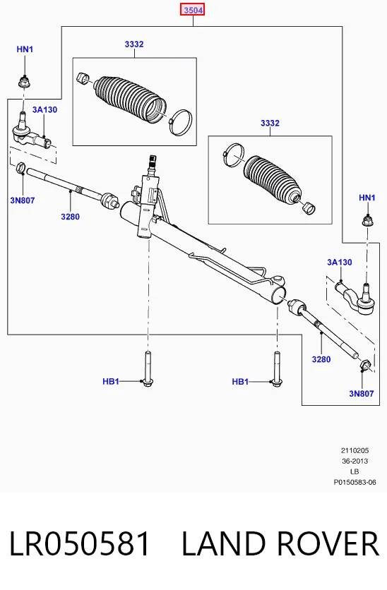 LR050581 Land Rover Cremallera caja de direccion