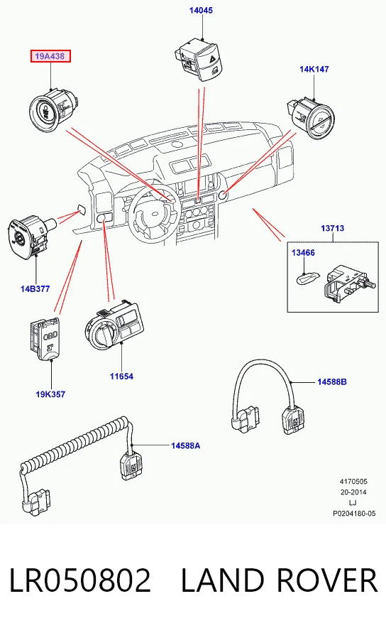 LR050802 Land Rover Botón de arranque del motor