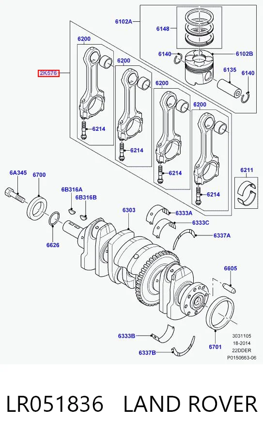 LR051836 Land Rover Buje de biela