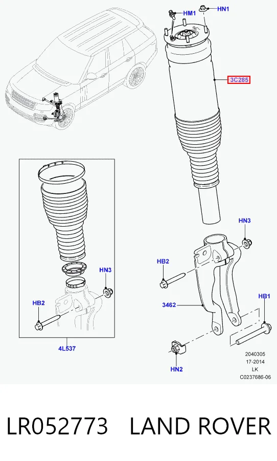 LR052773 Land Rover amortiguador frontal derecho