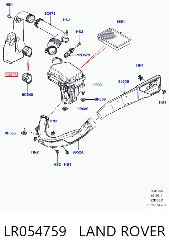 Tubo de admisión de aire al turbocompresor LR054759 LAND ROVER