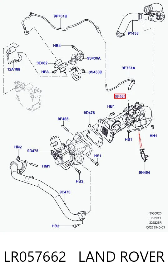 LR057662 Land Rover Enfriador de recirculación de gases de escape EGR
